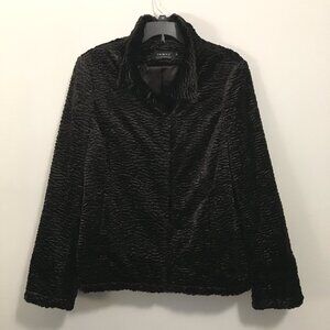 Black Faux Mink Fur Jacket High Collar Metal Toggle Coat Super Soft
